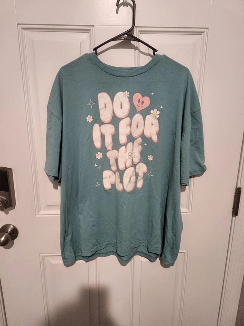 Blue "Do It For The Plot" Heart Graphic Crew Neck Short Sleeve Tee Unisex 2XL